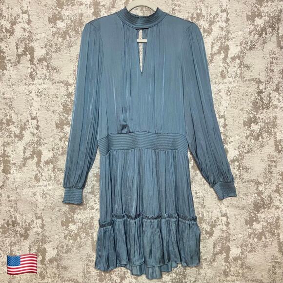 Intermix Private Label Deandra Mock Neck Mini Dress in Light Blue - Picture 1 of 6